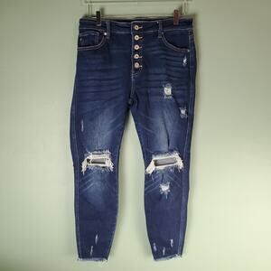 Kancan Womens Skinny Curvy High Rise Distressed Frayed Hem Jeans Size 30